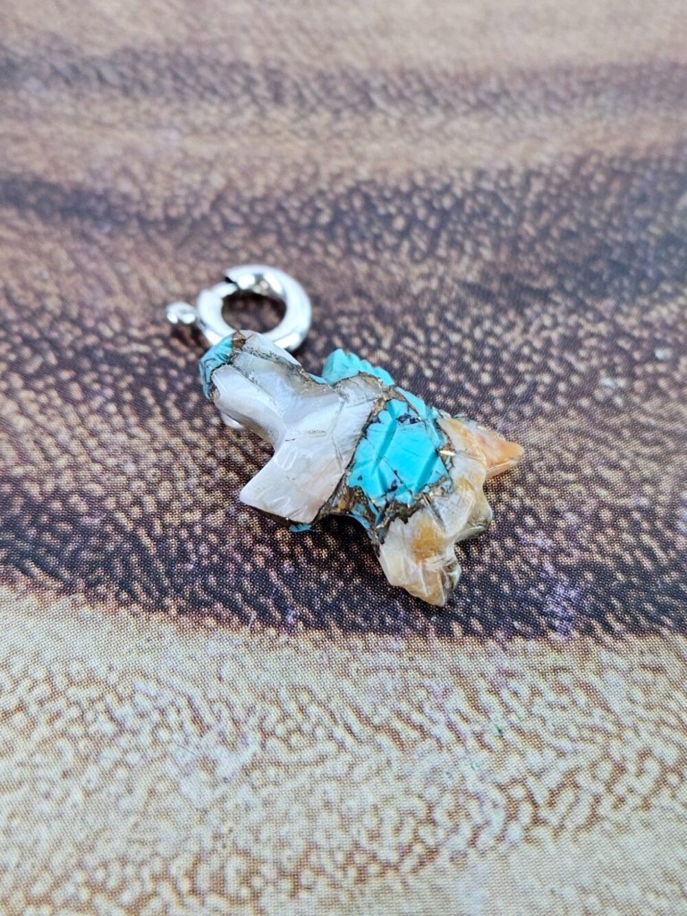 New Navajo Chris McCabe Hand Carved Sterling Silver Orange Spiny Turquoise Charm